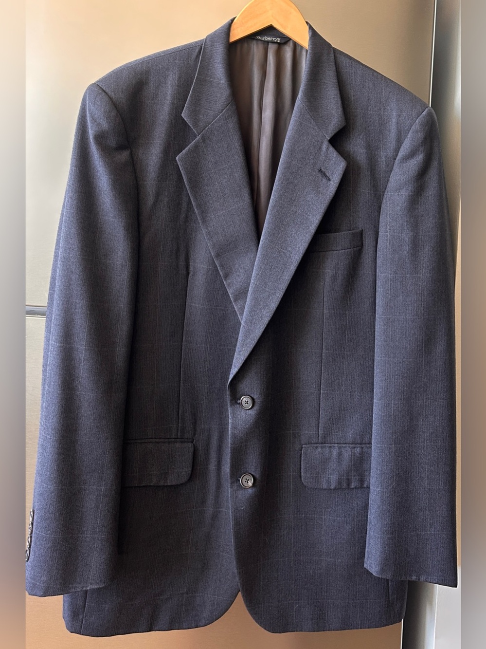 Vintage Burberrys’ 100% Wool Sport Coat Blazer Navy Windowpane Jacket 44R